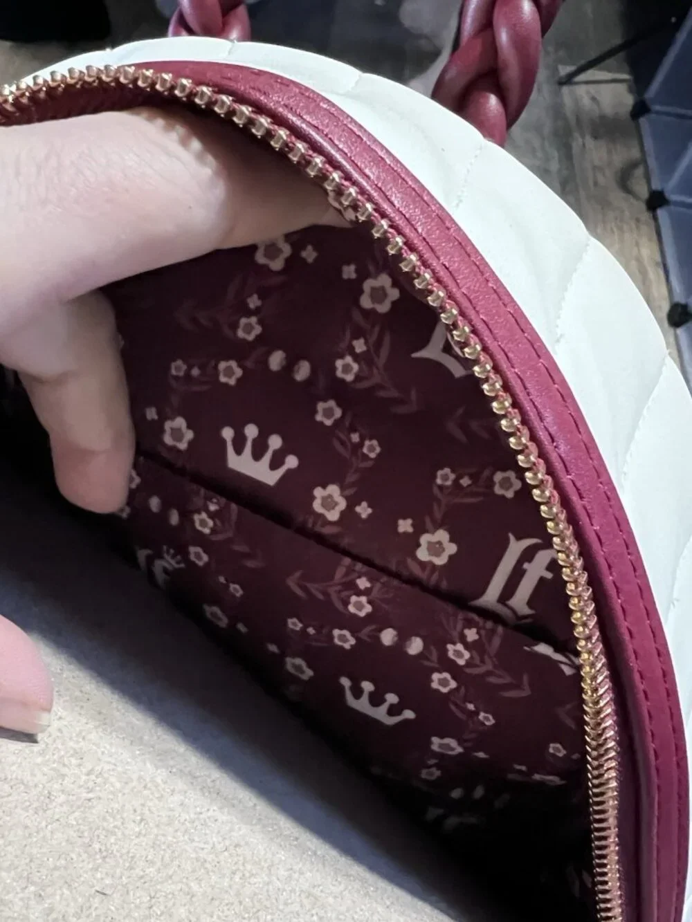 Loungefly Backpack Ivory Quilted Floral Embroidery Burgundy Accents NWT